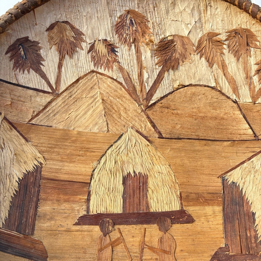 Vintage African Hand Woven Tray Bowl Wall Art Authentic Banana Leaf 15” Folk Art - Picture 11 of 12